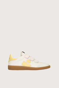 side profile Beth Velcro Sneaker Butter Low-top suede, sheepskin leather, and calfskin leather sneakers
Round toes
Padded tongues with a logo label
Velcro straps
Yoke on the side with a contrasting "IM" logo
Contrasting yoke in back with an embossed "Isabel Marant" logo
Soft leather insoles and lining
Rubber outsoles

100% bovine leather