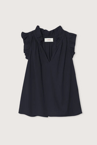 flat lay Bex Poplin  cotton Top Black with ruffle sleeves