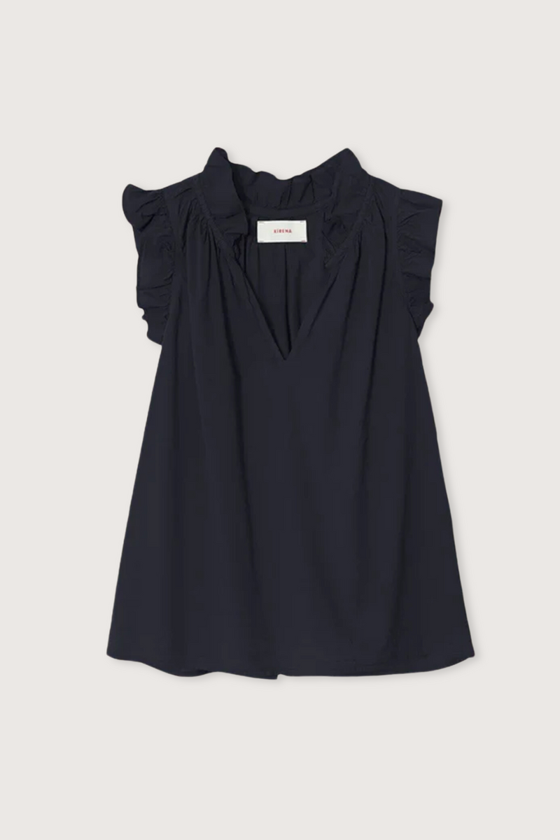 flat lay Bex Poplin  cotton Top Black with ruffle sleeves