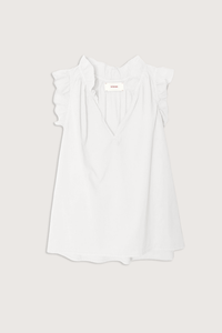 flat lay Bex Poplin Top White Lightweight woven cotton poplin
Popover style
Deep V-neck
Ruffle detailing
Shirring throughout
Cotton Poplin | 100% Cotton