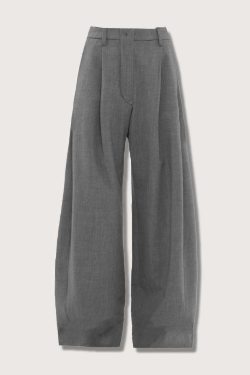 flat lay Billie Barrel Pant Mid Grey high rise pleated