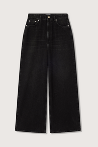 flat lay Black Washed Baggy Jeans Zip and button closure 5 pockets Belt loops GANNI logo at the back pocket