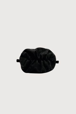 bottom profile Blaine Short Strap Bag Black Suede Pouch style bag
Single latch closure
Voluminous pleated pouch
Adjustable strap in nappa leather
Italian suede with applied mini-dots
24k gold-plated hardware
