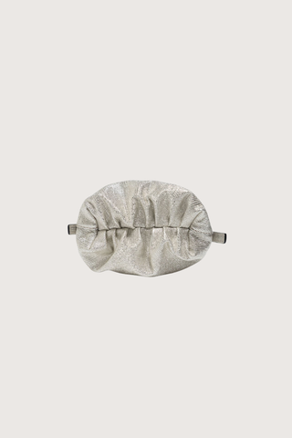 bottom profile Blaine Short Strap Bag Silver Metallic Pouch style bag
Single latch closure
Voluminous pleated pouch
Adjustable strap in nappa leather
Italian suede with applied mini-dots
24k gold-plated hardware
