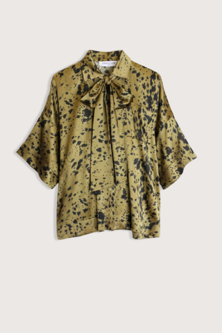 flat lay Blake Bow Tie Blouse khaki 90% Silk, 10% Elastane