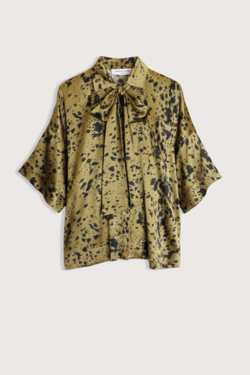 flat lay Blake Bow Tie Blouse khaki 90% Silk, 10% Elastane