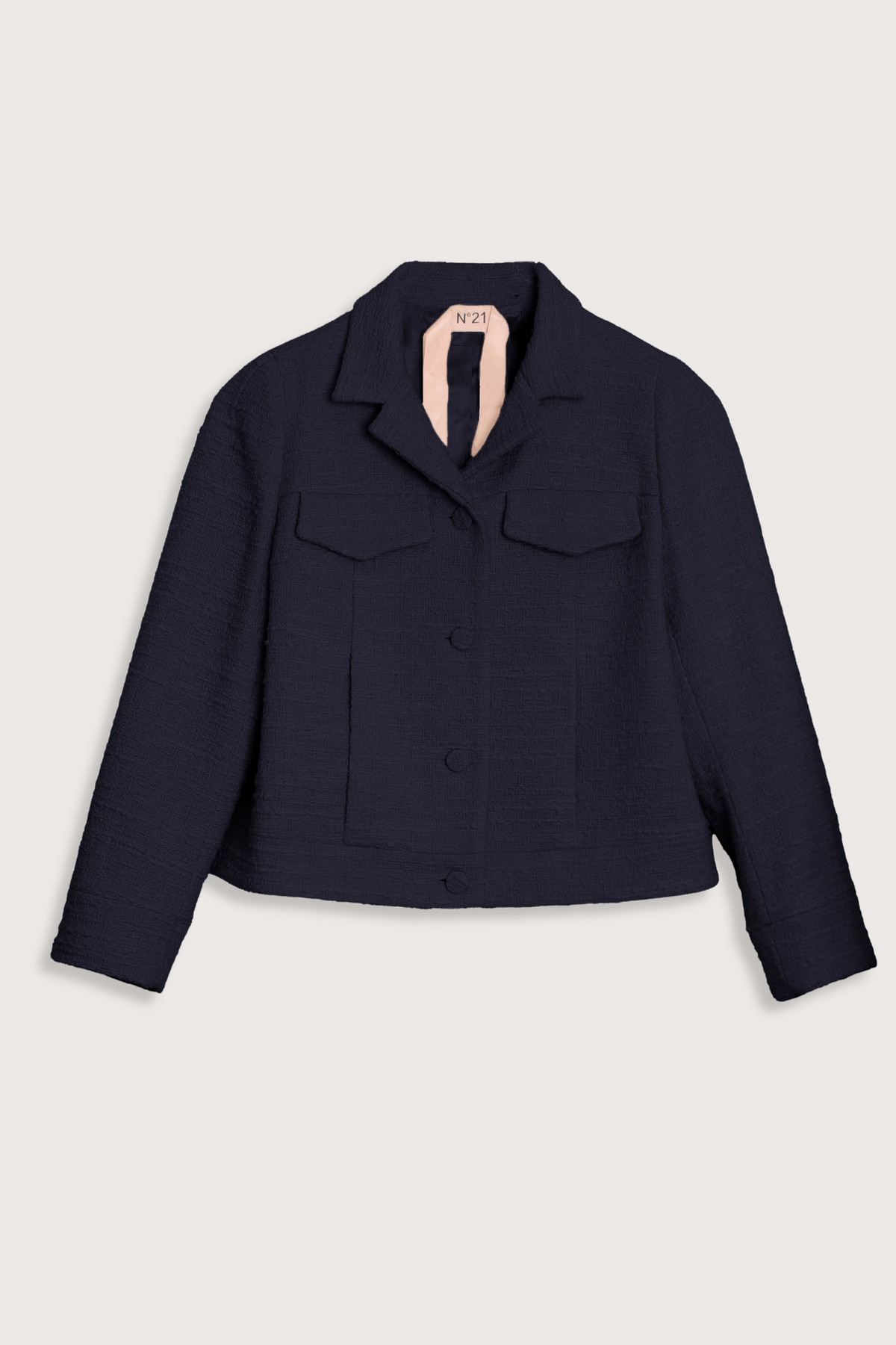 flat lay Boucle Jacket Blue Blue bouclé jacket
Button-front closure
Classic collar
Straight-fit design
Long&nbsp;3/4 sleeves
Front pockets