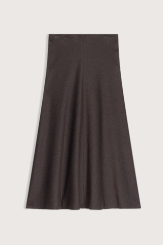 flat lay Boushra Midi Skirt brown Midi skirt in flowing crepe
Fitted waist emphasizing the silhouette
Flared cut and light movement
Invisible zipper closure at the back
Mid-calf length
72% Viscose 24% Polyamide 4% Elastane