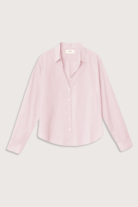 flat lay Bowie Shirt Pale Rose Button down
Three inches shorter than beau shirt
True to size
100% Cotton