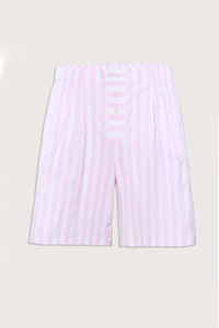 flat lay Boxer Shorts pink and white vertical stripe long length cotton