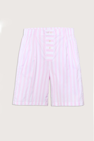 flat lay Boxer Shorts pink and white vertical stripe long length cotton