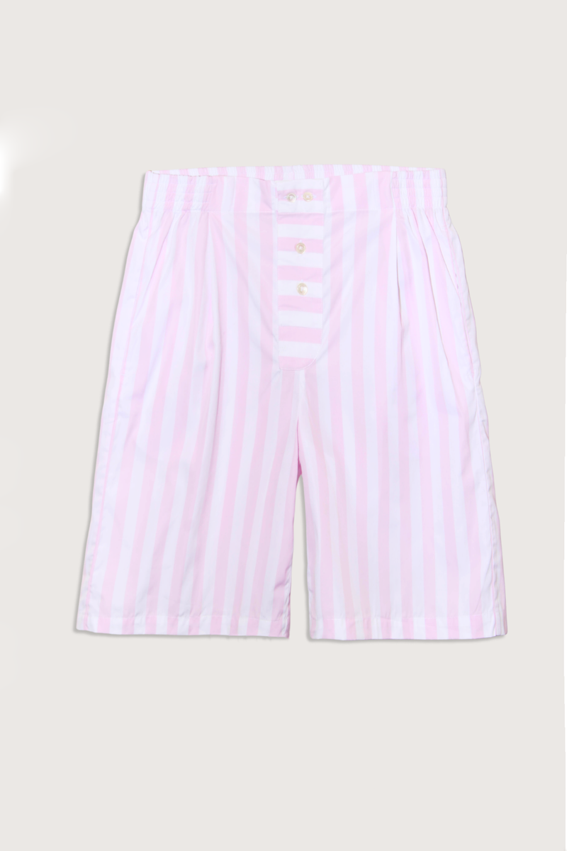 flat lay Boxer Shorts pink and white vertical stripe long length cotton