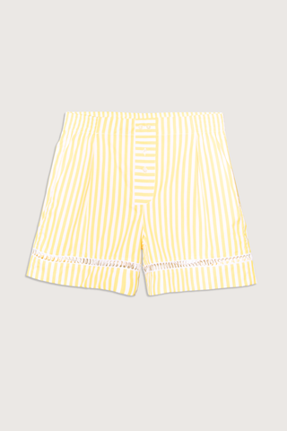flat lay Boxer With Embroidered Hem white and yellow vertical stripe