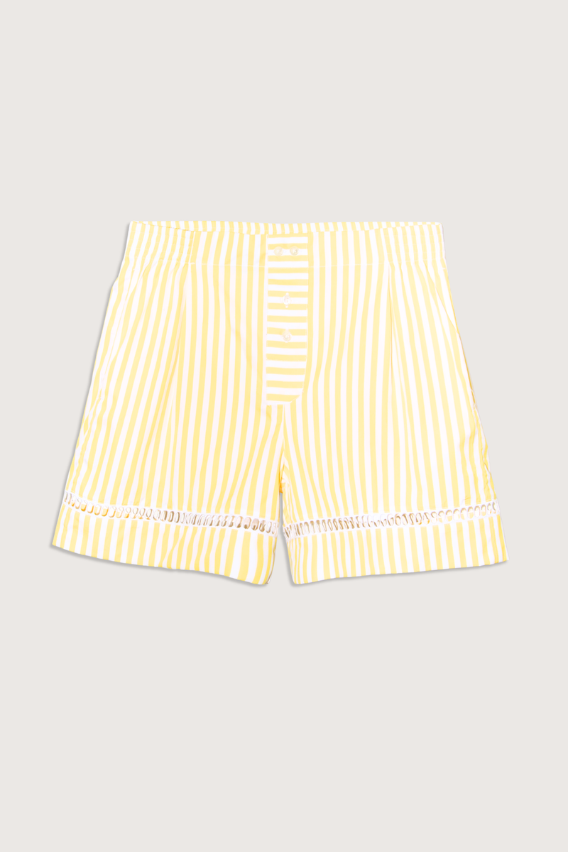 flat lay Boxer With Embroidered Hem white and yellow vertical stripe