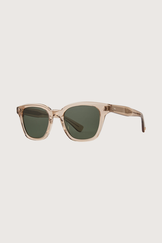 angled profile Broadway Sunglasses square shape beige frame green tint lens