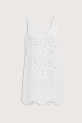 flat lay Broderie Tank Mini Dress white Delicate floral broderie
Scalloped hem
Embroidered cotton
Unlined
100% Cotton