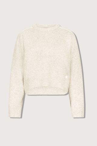 flat lay Bruzzi Sweater Light Grey Melange wool cashmere Slightly cropped fit
Large sleeves
Drop shoulders