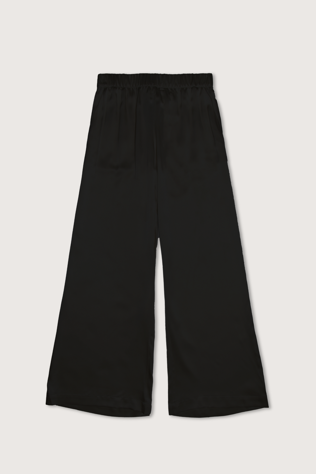 flat lay Brynn Wide Leg Silk Pant Black with elastic waist