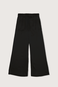 flat lay Brynn Wide Leg Silk Pant Black with elastic waist