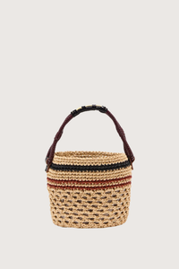 back profile Bucket Straw Bag natural Woven straw bucket bag
Contrast striped pattern
Braided handle
Signature logo patch