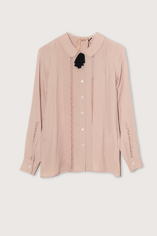 Silk L/S Shirt with Lace Trim Rose