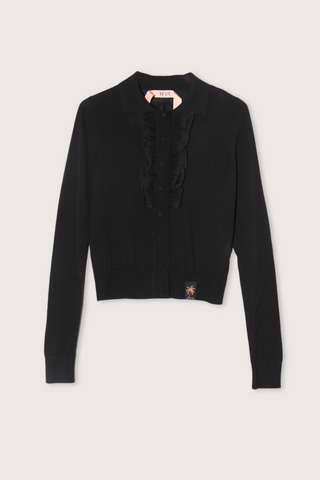 Ruffle Front L/S Top Cardi Top Black