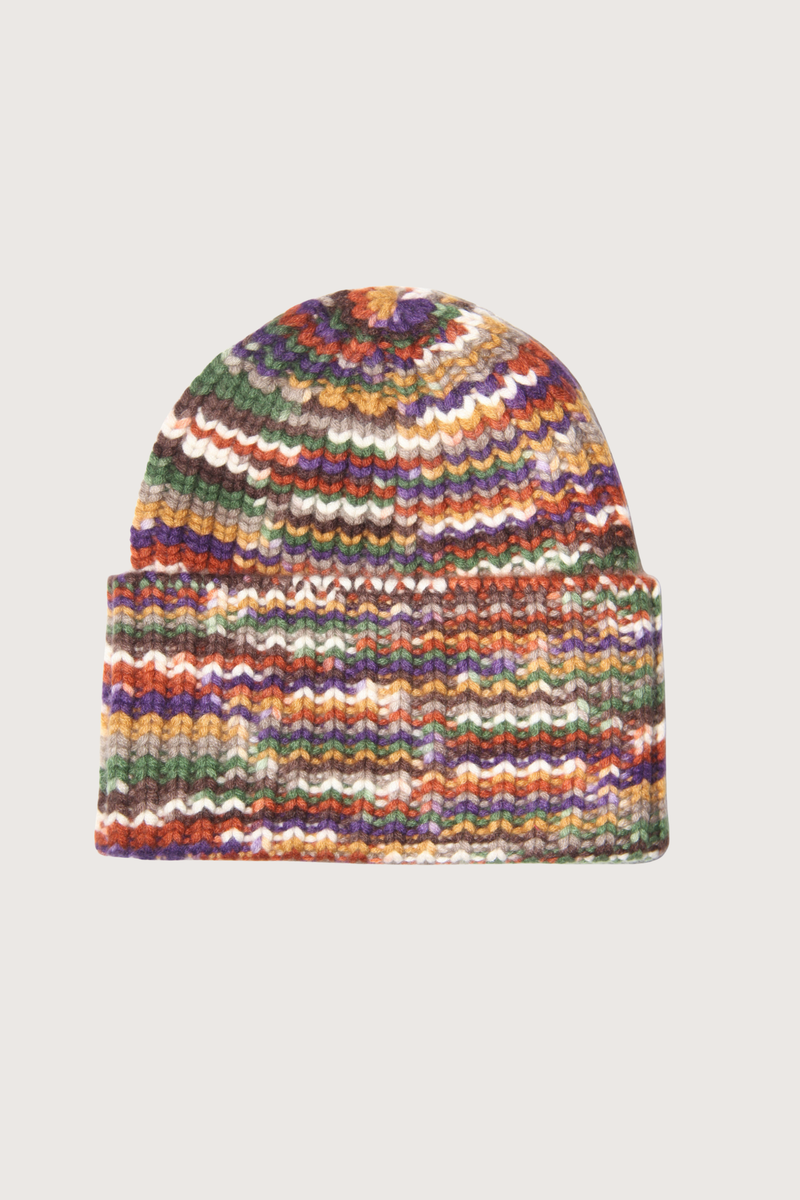 flat lay Cashmere Beanie Sailor Space Brown Multi green brown orange yellow purple 100% Cashmere
Ribbed
Bottom turn-ups