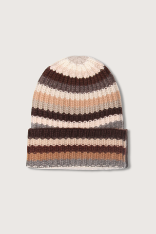 flat lay Cashmere Beanie Striped Multi Brown 2
