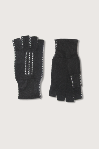 flat lay Cashmere Fingerless Stitch Glove Black/Ivory