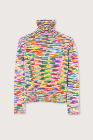 flat lay Cashmere Long sleeve Crew Pullover with multi color stripe pattern