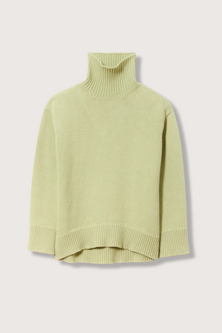 flat lay Cashmere T-neck Sweater pistachio, green Ribbed turtleneck, 
Ribbed cuff and hem, Relaxed fit