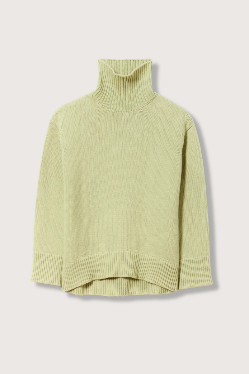 flat lay Cashmere T-neck Sweater pistachio, green Ribbed turtleneck, 
Ribbed cuff and hem, Relaxed fit