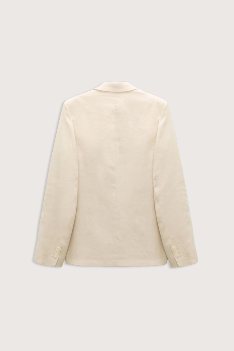 back flat lay Casual Double Breasted Long Jacket champagne white Straight cut
50 % Linen, 50 % Cotton
Peaked lapel
Flap pockets
Chest pocket
Slit cuffs
Partially lined