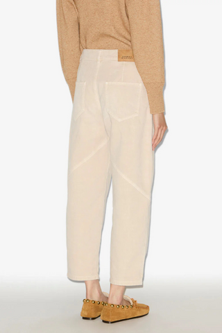 back profile model wearing Catarina Boyfriend Denim Ecru relaxed straight