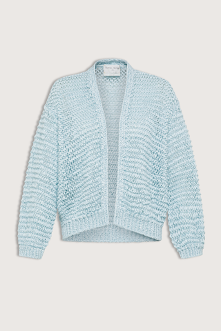 flat lay Chamois Tape Cardigan azure light blue Open front - no buttons
Long sleeves
Ribbed cuff/hem
Open knit