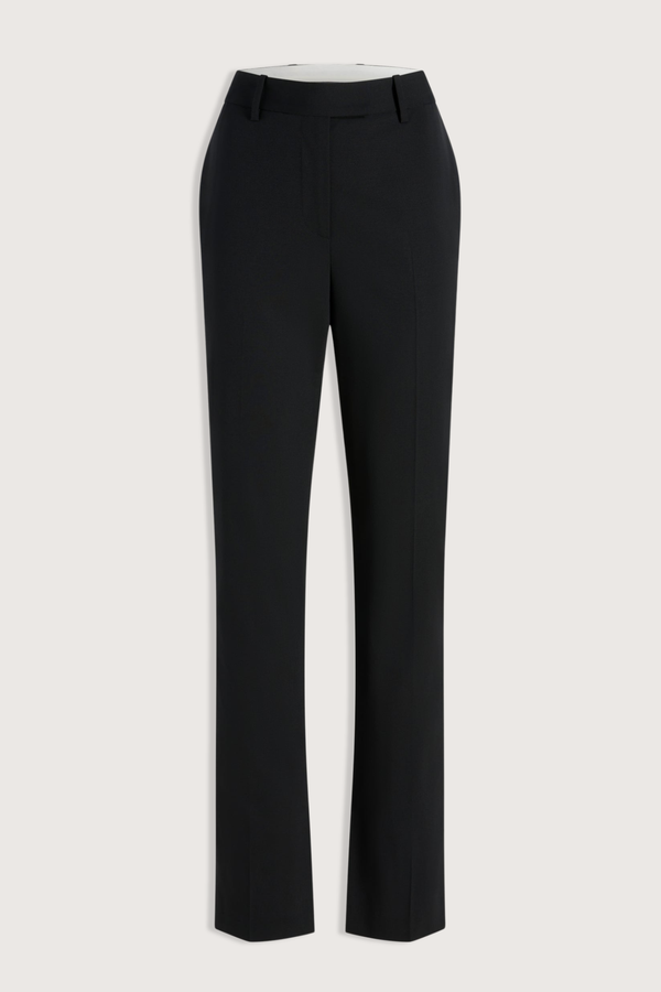 flat lay Charlie Tropical Wool Long Trouser black Slim leg
Straight tailored trouser
Tropical wool suiting
Split hem
Mid-rise
Extended hook
Button tab closure at the waist
Belt loops
Side seam pockets
Sharp center front crease
Single back welt pocket