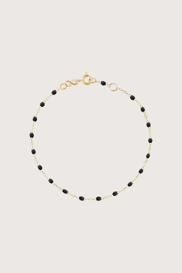 flat lay Classic Gigi Bracelet 6.7" 18K Yellow Gold Black Black resin jewel
6.7" chain with adjustable clasp at 6.3"