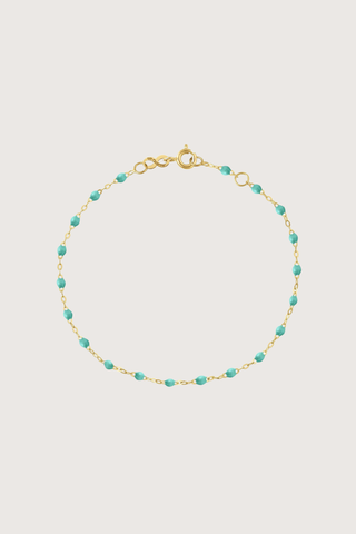 flat lay Classic Gigi Bracelet 6.7" 18K Yellow Gold Lagoon Lagoon resin jewel
6.7" chain with adjustable clasp at 6.3"