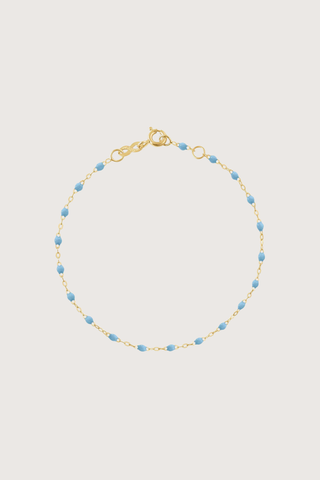 flat lay Classic Gigi Bracelet 6.7" 18K Yellow Gold Turquoise Turquoise resin jewel
6.7" chain with adjustable clasp at 6.3"