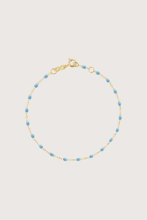 flat lay Classic Gigi Bracelet 6.7" 18K Yellow Gold Turquoise Turquoise resin jewel
6.7" chain with adjustable clasp at 6.3"