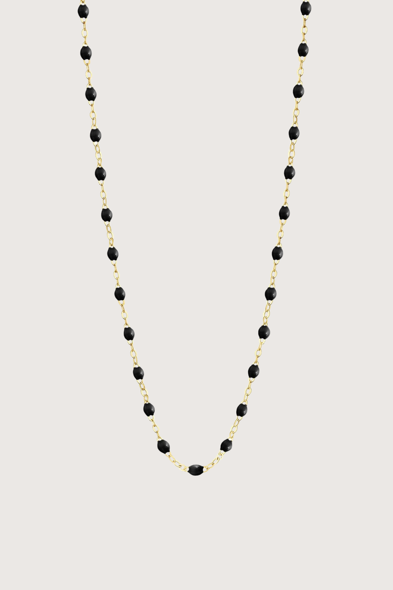 flat lay Classic Gigi Necklace 16.5" 18K Yellow Gold Black Black resin jewels
varying 16.5" options and solid black jewels
16.5" chain with adjustable clasp at 16.1"