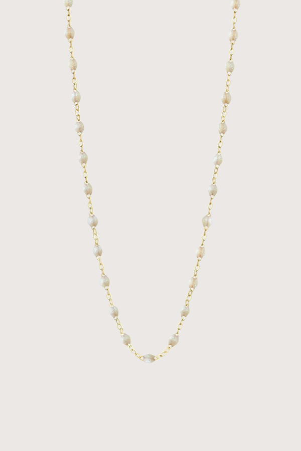 flat lay Classic Gigi Necklace 16.5" 18K Yellow Gold Opal Opal resin jewels
varying 16.5" options and solid black jewels
16.5" chain with adjustable clasp at 16.1"