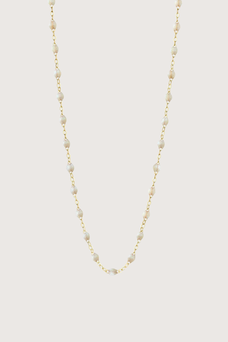 flat lay Classic Gigi Necklace 16.5" 18K Yellow Gold Opal Opal resin jewels
varying 16.5" options and solid black jewels
16.5" chain with adjustable clasp at 16.1"