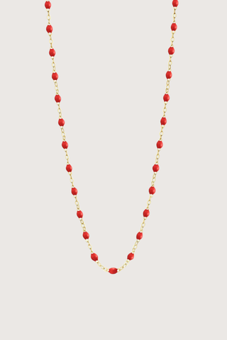 flat lay Classic Gigi Necklace 16.5" 18K Yellow Gold Poppy Poppy resin jewels
varying 16.5" options and solid black jewels
16.5" chain with adjustable clasp at 16.1"