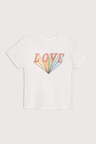 flat lay Classic Tee LOVE Rainbow white with multi-color graphic Classic fit t-shirt
Collectible vintage inspired graphic
Crewneck
Regular length
Short sleeves
Recycled Heritage Cotton Jersey
70% Cotton 30% Recycled Cotton