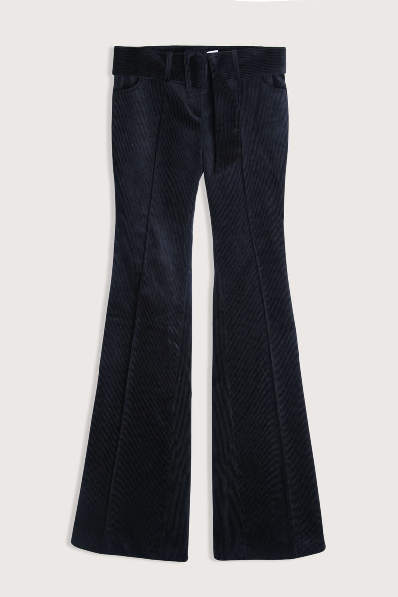 flat lay Clover L/R Cord Pant black 100% Cotton

Flared

Belt included