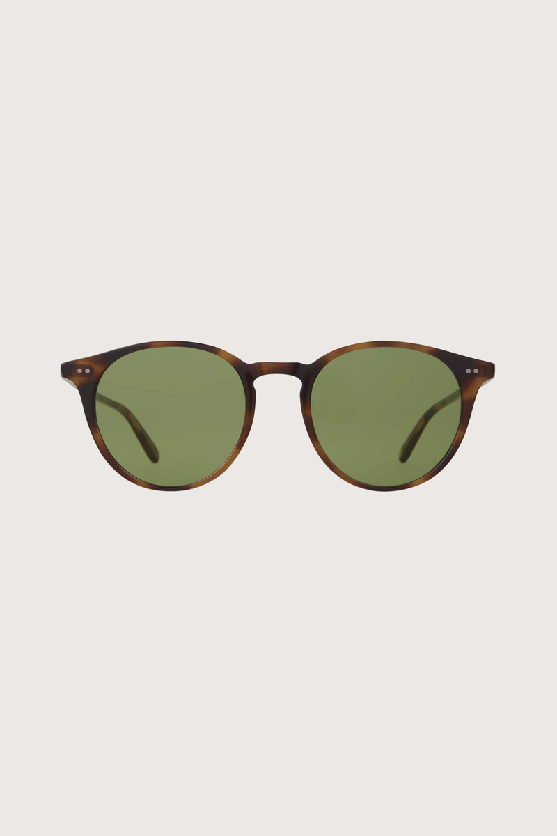 front profile Clune Sunglasses round brown tortoiseshell frame green tint lens
