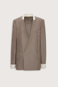 flat lay Collarless Jacket limestone Seat length
Half double breasted
Collarless
Long sleeve
Oversized shoulder
Laundry press
Flap pocket
Full lining
100% Wool