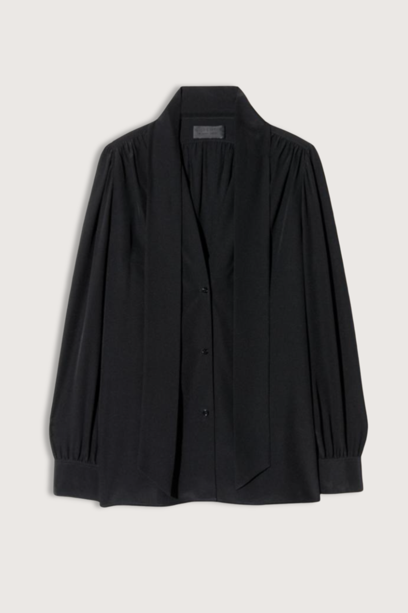 flat lay Colt Tie Front Blouse black 100% Silk
Long Sleeve
Front Tie