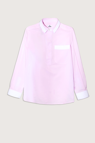 flat lay Combat Polo Shirt pale pink Serge trim
Pullover style
Straight cut - classic fit
White
Square collar&nbsp;
Square cuff
Mother of pearl
Medium weight
100% two-ply cotton poplin woven in Italy / herringbone trim
Made In Portugal